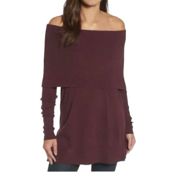Caslon Burgundy 3-In-1 Convertible Cowl Neck Side Slit Tunic NWT - Picture 3 of 11